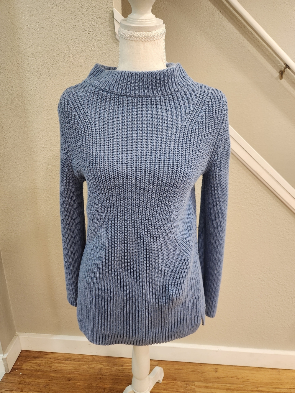 Talbots Light Blue Ribbed Cowl-Neck Sweater - Picture 3 of 6